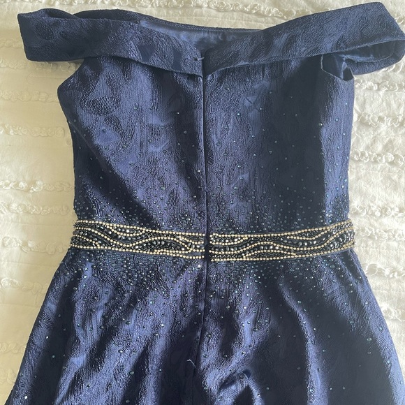 ENGAGEMENT PROM GOWN COUTURE MERMAID W/ ATTACHED SKIRT NAVY BLUE OFF SHOULDER - Picture 8 of 10